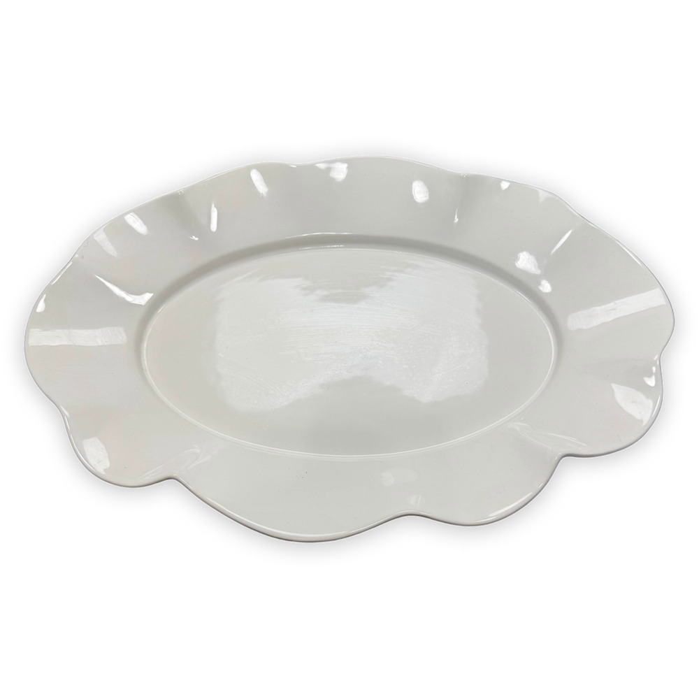 Casafina Portugal White Scalloped Oval Serving Platter Ceramic Plate 18" EUC